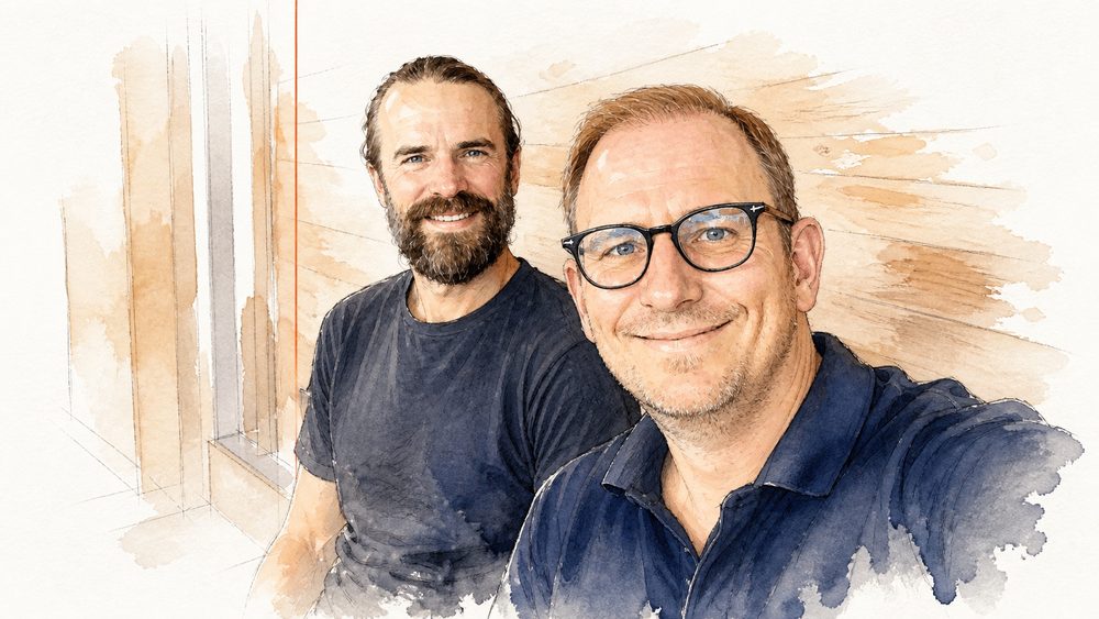 Marco Schulz und Daniel Funk von solokompass, gezeichnet im Aquarellstil